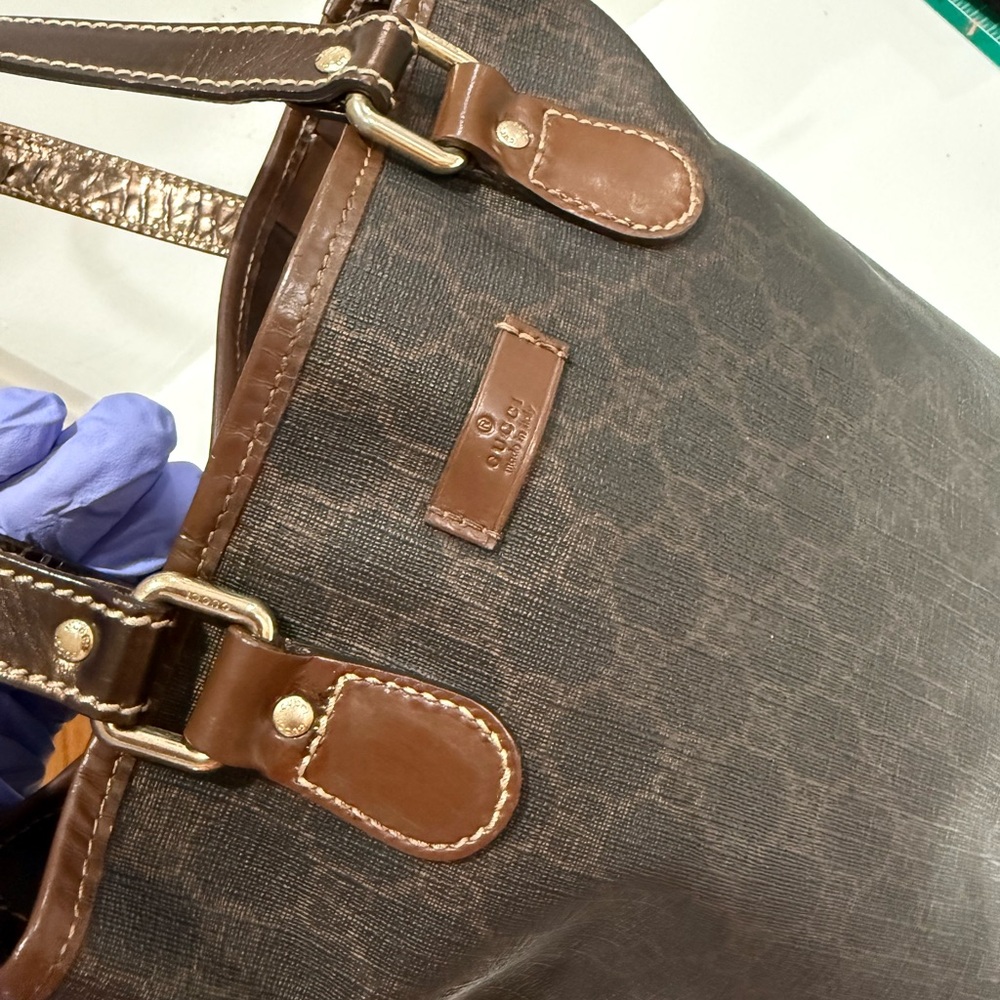 Gucci Dark Brown Monogram Bucket Bag - Picture 2 of 8